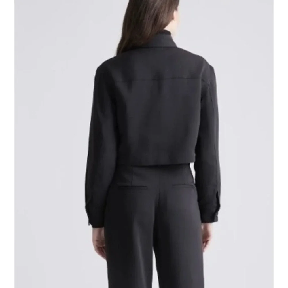 Quince Black Stretch Crepe Cropped Jacket Blazer Women's Size S - Picture 8 of 8